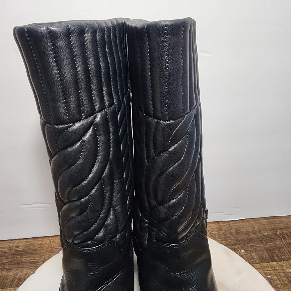 Aquatalia Women's Bonnie Winter Boots Sz 9 Quilted Black Leather Made in Italy